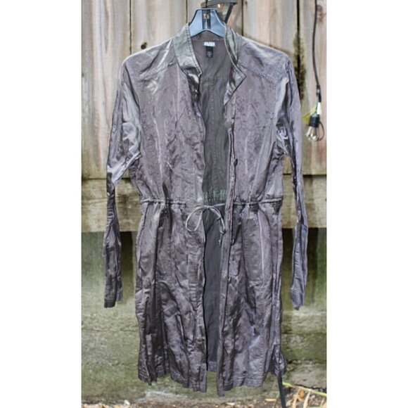 Eileen Fisher - High Collar Steel Satin Jacket in Charcoal Grey, Med - Picture 1 of 11